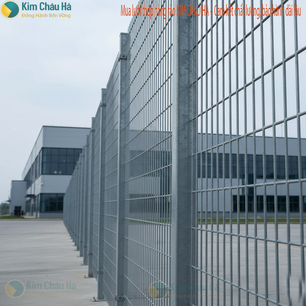 Hàng rào lưới thép màu xám kiên cố do Kim Châu Hà lắp đặt, bảo vệ an ninh cho khu công nghiệp tại Tam Kỳ