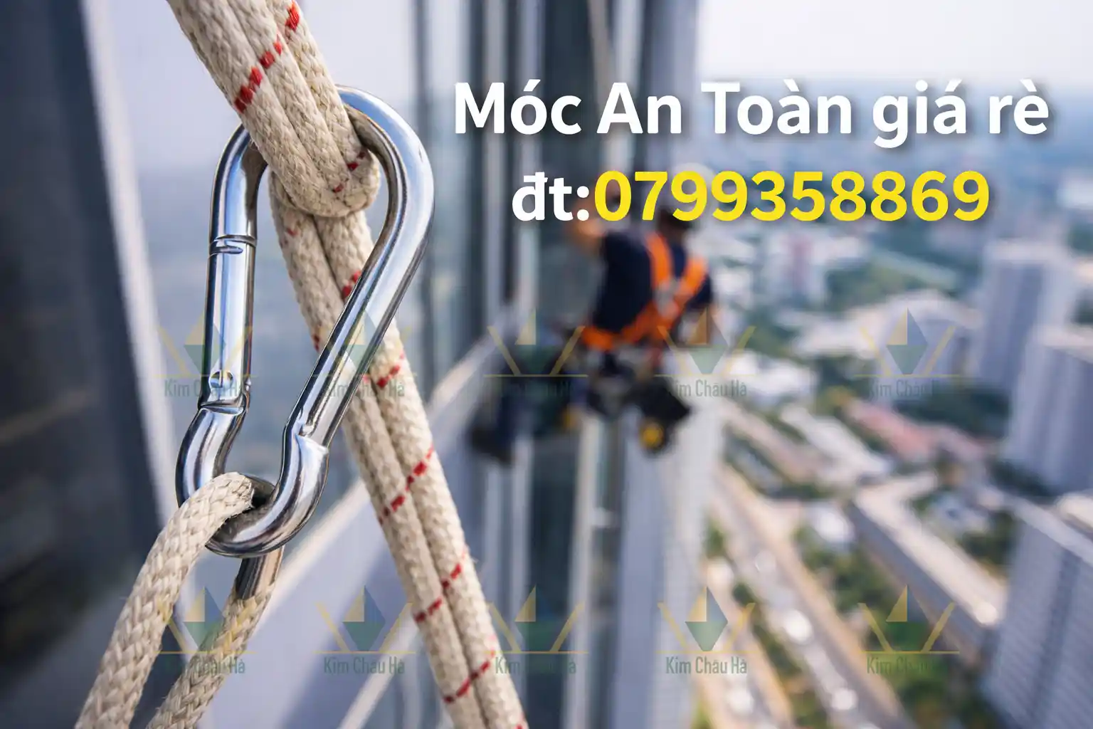 Móc an toàn 8mm thép xi mạ móc vào dây thừng, sử dụng leo lên tòa nhà cao tầng tại Đà Nẵng