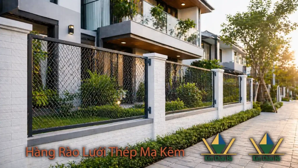 Hàng Rào Lưới Thép Mạ Kẽm tại Quy Nhơn khu dân cư kết hợp tường gạch hiện đại Hàng rào lưới thép mạ kẽm tại Quy Nhơn kết hợp tường gạch, thiết kế hiện đại, bền chắc, phù hợp khu dân cư và biệt thự.