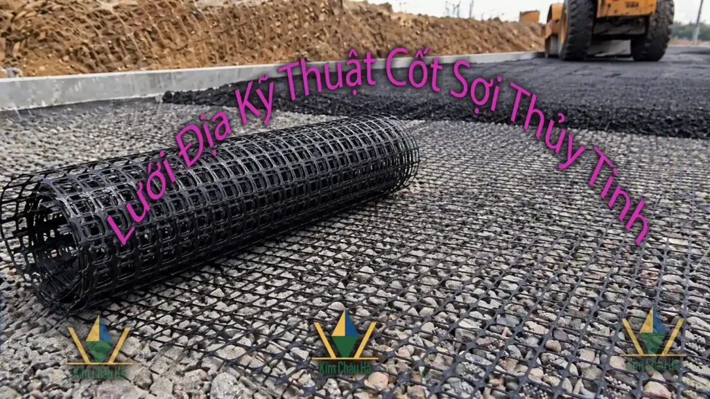 Hình ảnh thi công lưới địa kỹ thuật cốt sợi thủy tinh tại Đà Nẵng giúp chống nứt mặt đường, tăng độ bền công trình hiệu quả.