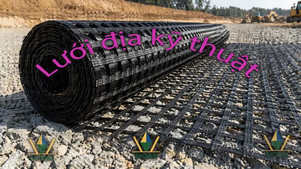 Hình ảnh lưới địa kỹ thuật PET 200/50 tại Đà Nẵng, chuyên dùng gia cố nền đất yếu, san lấp và đường nội bộ, hàng sẵn kho, giao nhanh.