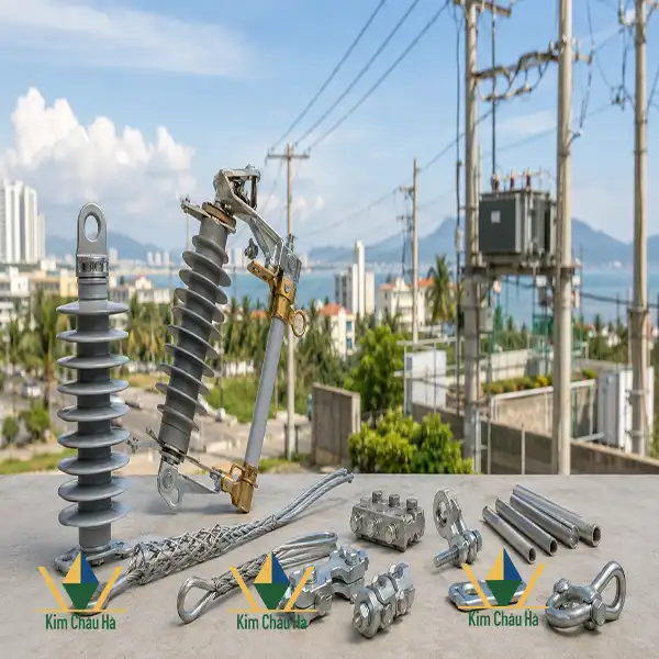Vật tư điện lực tại Đà Nẵng gồm cách điện Polymer, FCO, kẹp đấu rẽ và phụ kiện đường dây