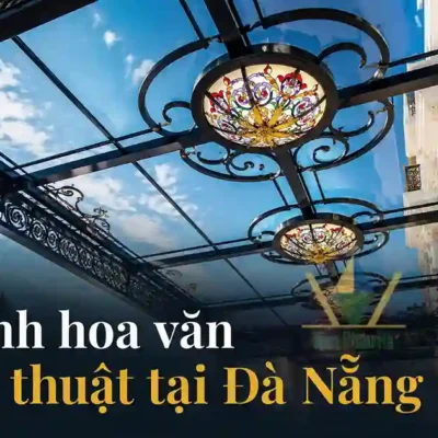 Mái kính hoa văn sắt mỹ thuật tại Đà Nẵng với khung sắt uốn nghệ thuật và kính cường lực