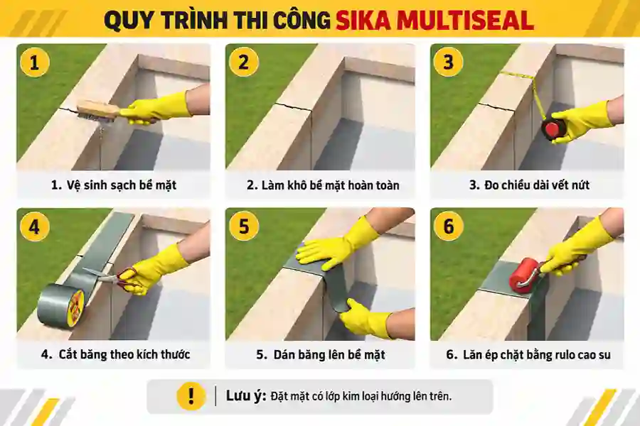 Quy trình 6 bước thi công băng chống thấm Sika Multiseal