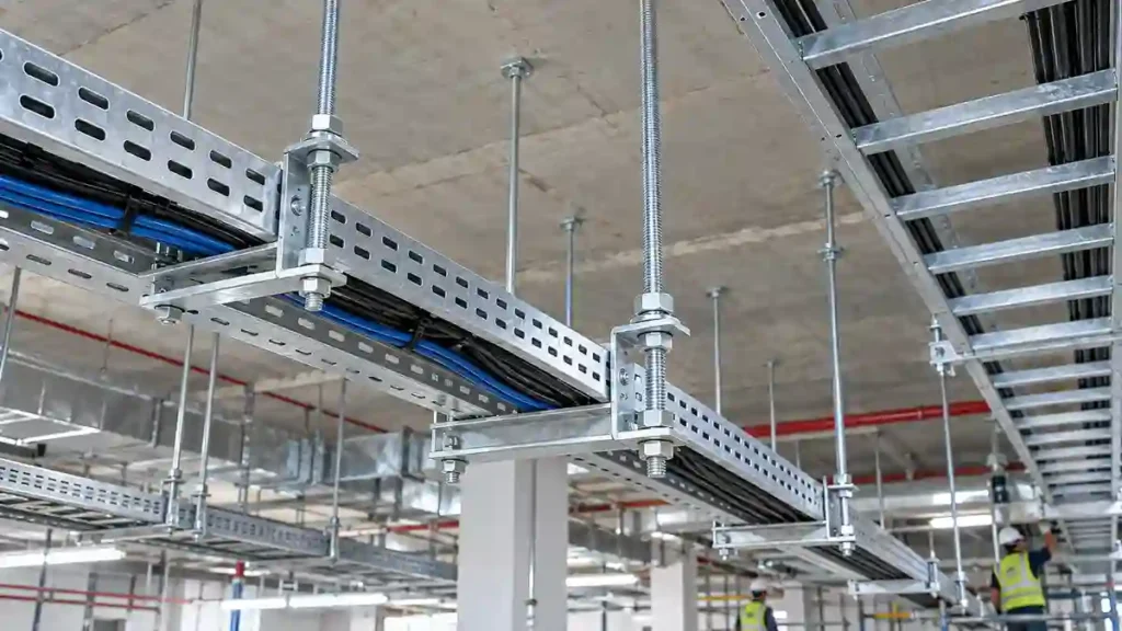Thanh ren mạ kẽm treo máng cáp và thang cáp trên trần công trình